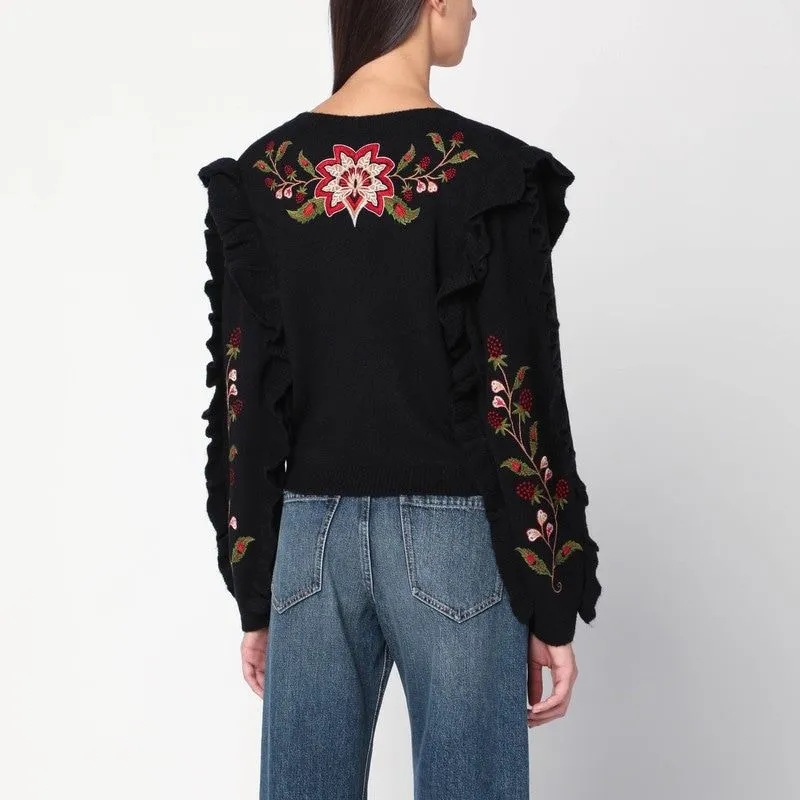 BLACK WOOL-BLEND CARDIGAN WITH EMBROIDERY sold by Lord & Taylor product image thumbnail 2
