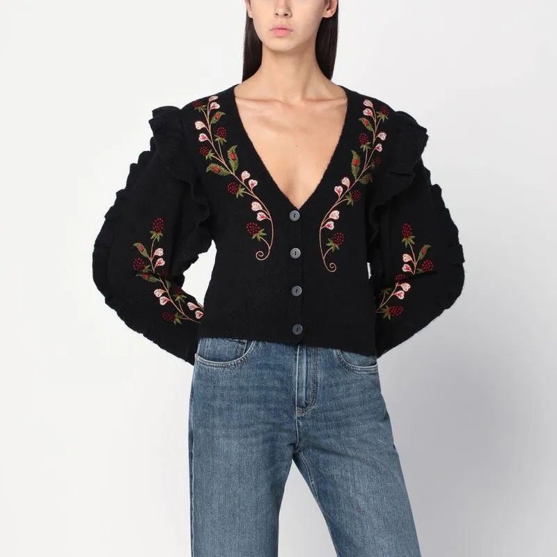 BLACK WOOL-BLEND CARDIGAN WITH EMBROIDERY sold by Lord & Taylor