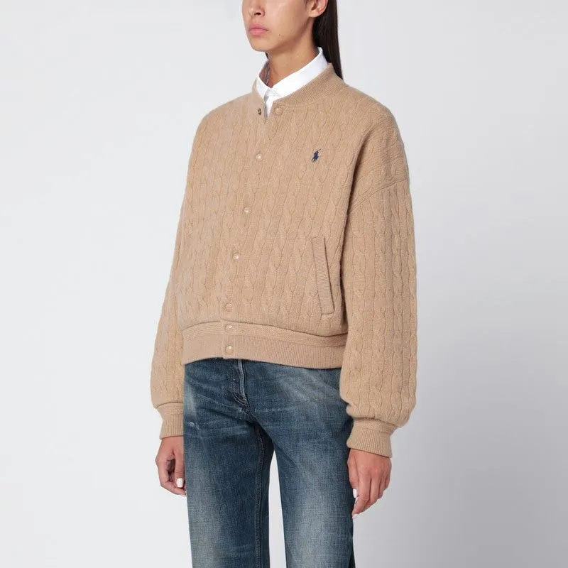 BEIGE WOOL AND CASHMERE BOMBER JACKET RELAXED FIT sold by Lord & Taylor