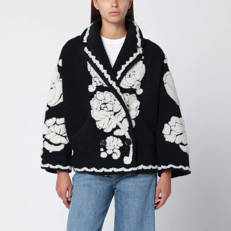 BLACK SHORT COAT WITH FLORAL EMBROIDERY sold by Lord & Taylor