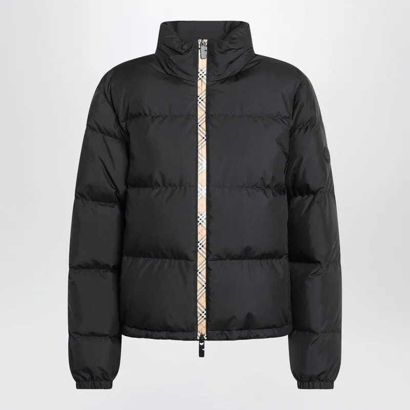 BLACK ZIP-UP PUFFER JACKET WITH CHECK DETAIL made by Burberry