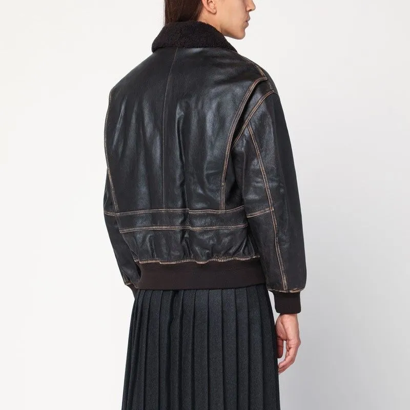 BROWN VINTAGE-EFFECT BOMBER JACKET sold by Lord & Taylor product image thumbnail 2