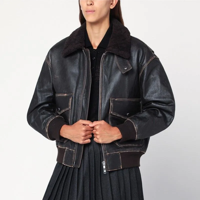 BROWN VINTAGE-EFFECT BOMBER JACKET sold by Lord & Taylor