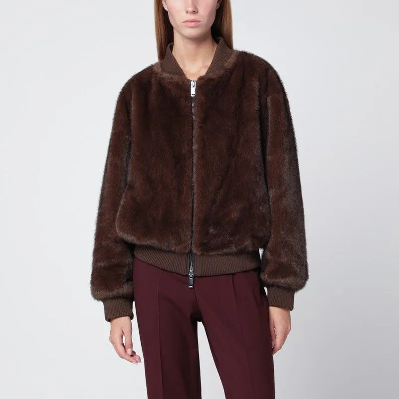 BROWN FAUX FUR BOMBER JACKET WITH ZIP sold by Lord & Taylor