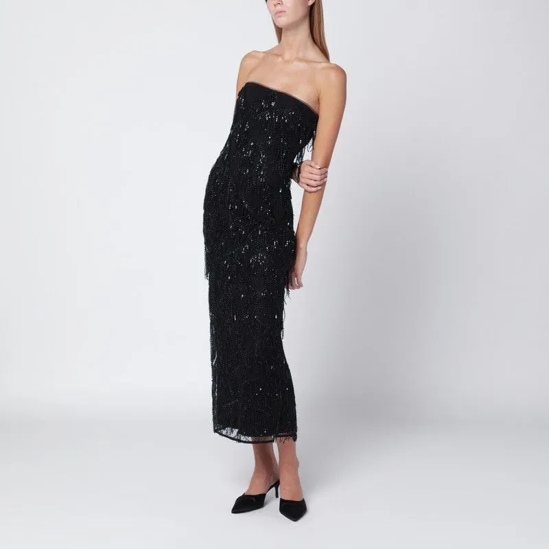 BLACK BEADED FRINGE MIDI DRESS sold by Lord & Taylor