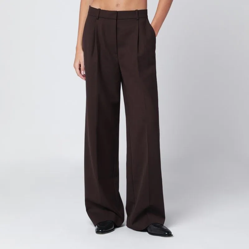 BROWN WIDE-LEG WOOL BLEND TROUSERS sold by Lord & Taylor
