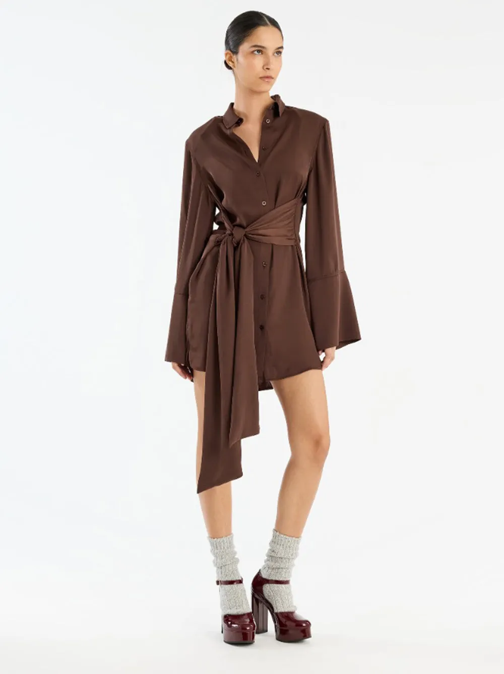 SHIRT DRESS WITH SATIN TIE sold by Lord & Taylor product image thumbnail 2