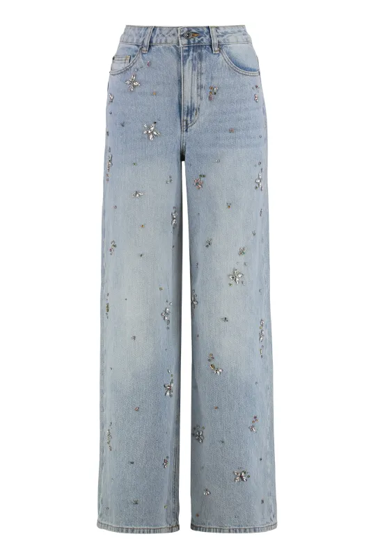 WIDE LEG JEANS WITH EMBELLISHMENTS sold by Lord & Taylor