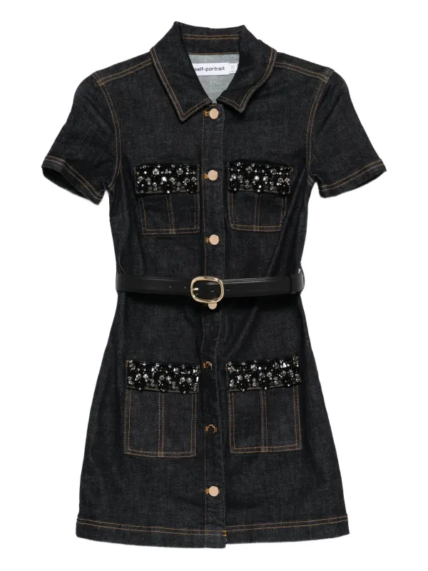 INDIGO DENIM CRYSTAL TRIM MINI DRESS sold by Lord & Taylor