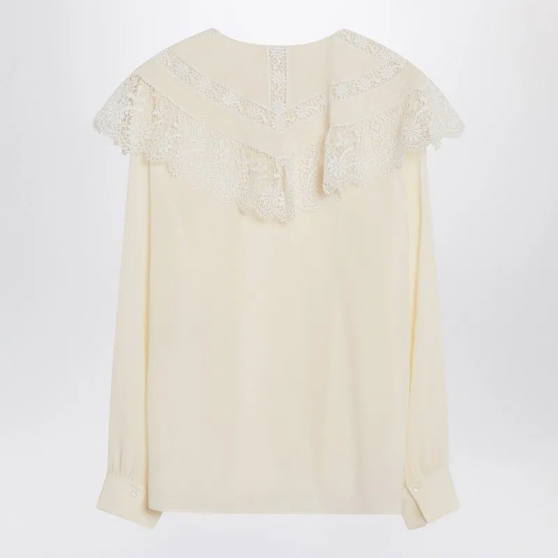 CRÊPE DE CHINE AND LACE GATHERED BLOUSE sold by Lord & Taylor product image thumbnail 2
