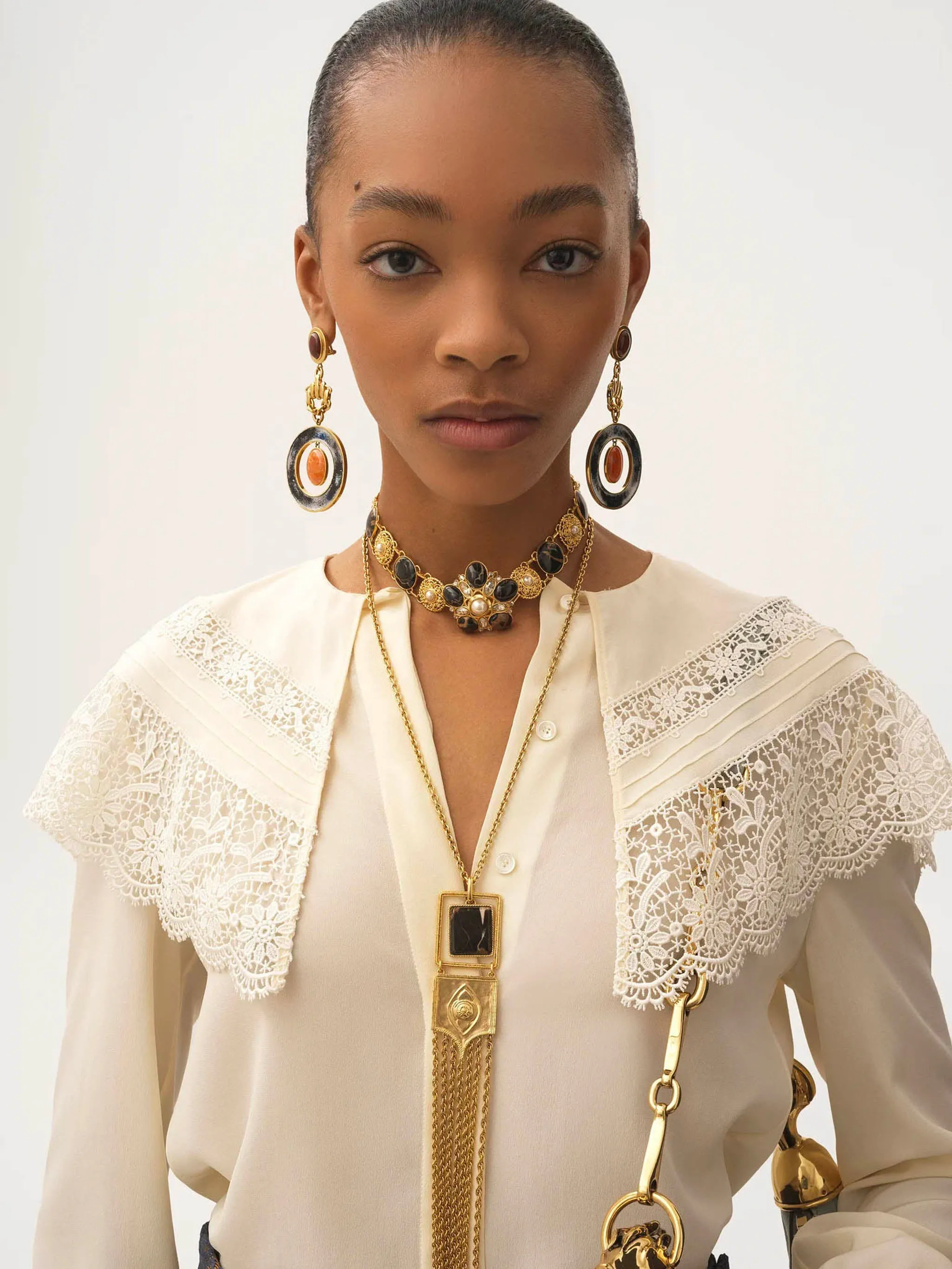 CRÊPE DE CHINE AND LACE GATHERED BLOUSE sold by Lord & Taylor product image thumbnail 4