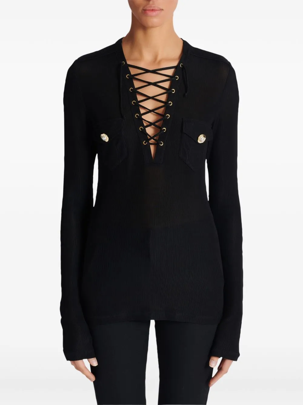 LONG-SLEEVED LACE-UP TOP sold by Lord & Taylor product image thumbnail 3