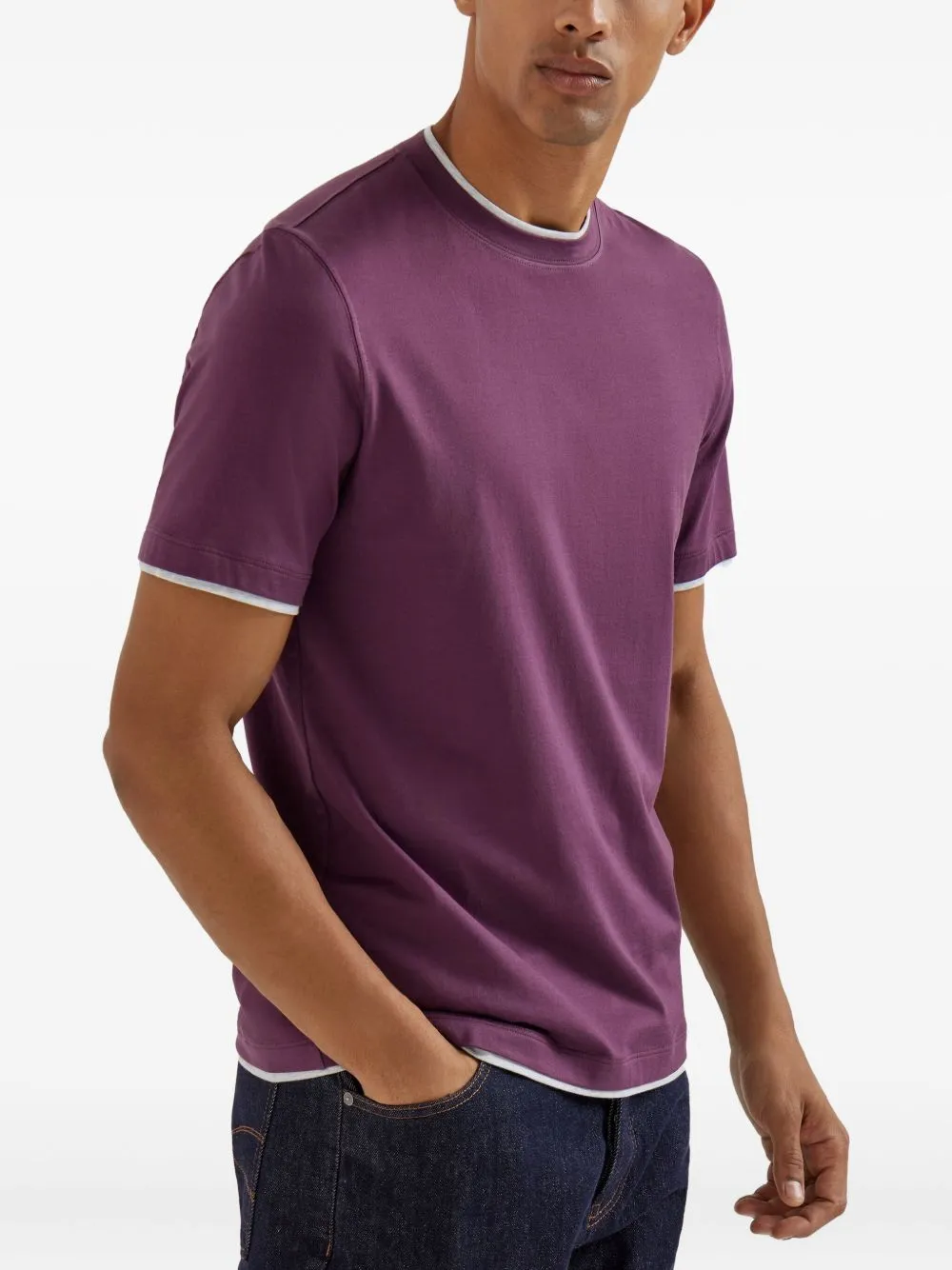 COTTON JERSEY CREW NECK T-SHIRT WITH FAUX-LAYERING sold by Lord & Taylor product image thumbnail 5