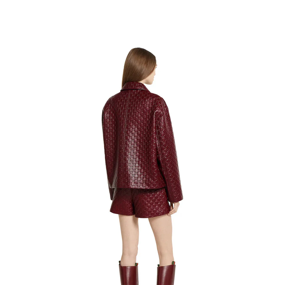 OVERSIZED LEATHER JACKET WITH EMBOSSED GG sold by Lord & Taylor product image thumbnail 4