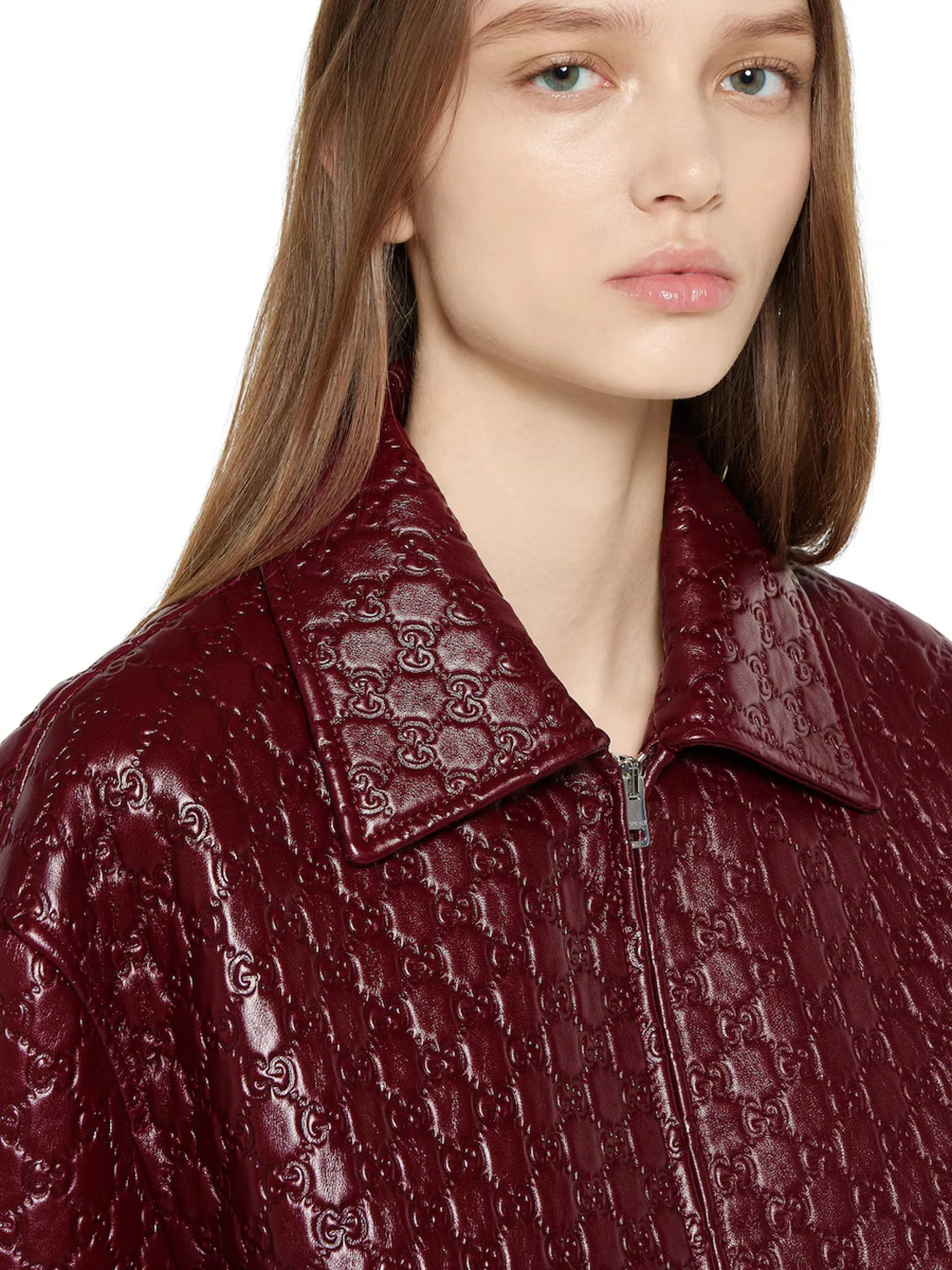 OVERSIZED LEATHER JACKET WITH EMBOSSED GG sold by Lord & Taylor product image thumbnail 5
