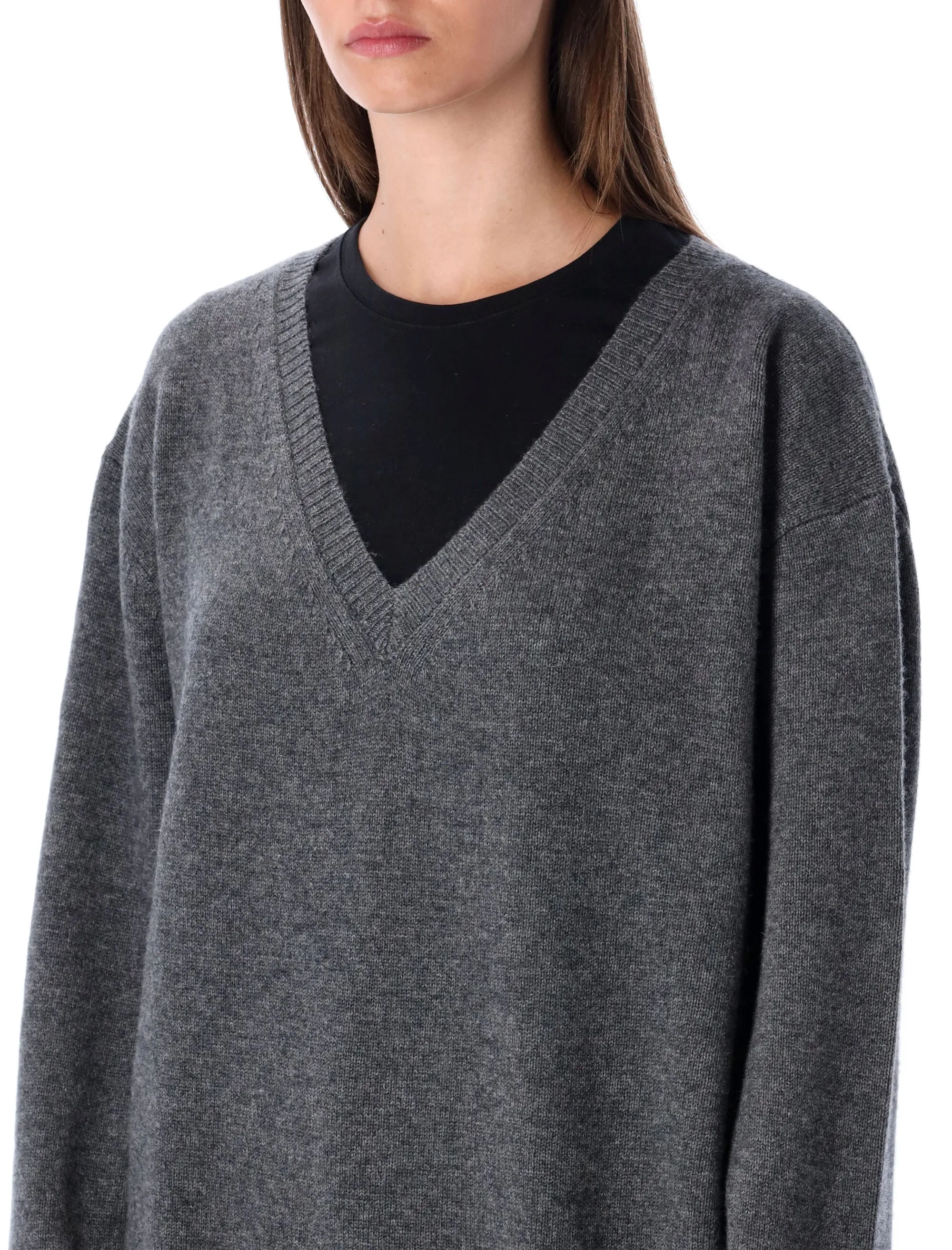 RHEA MID GREY WOOL CASHMERE V-NECK SWEATER sold by Lord & Taylor product image thumbnail 3