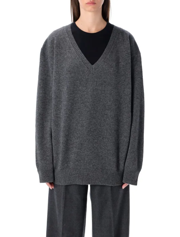 RHEA MID GREY WOOL CASHMERE V-NECK SWEATER sold by Lord & Taylor