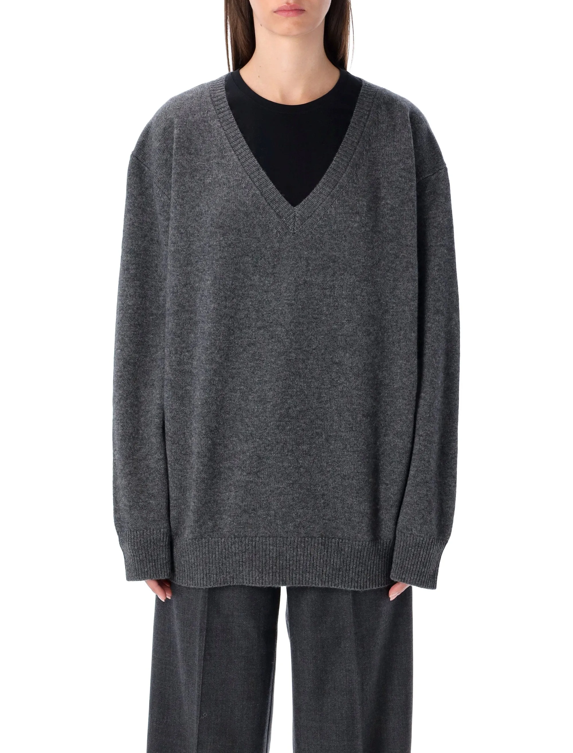RHEA MID GREY WOOL CASHMERE V-NECK SWEATER sold by Lord & Taylor