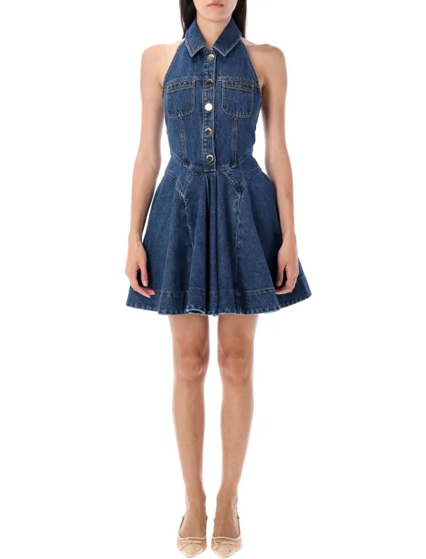 DENIM SLEEVELESS FLARED MINI DRESS sold by Lord & Taylor