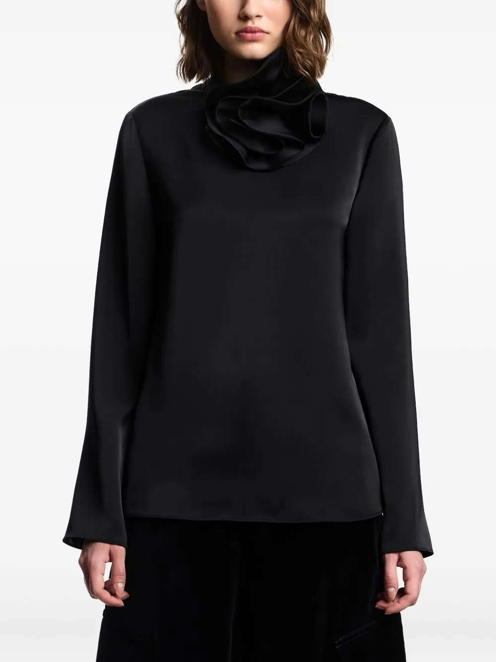 BLACK SATIN RUFFLED NECKLINE sold by Lord & Taylor product image thumbnail 4