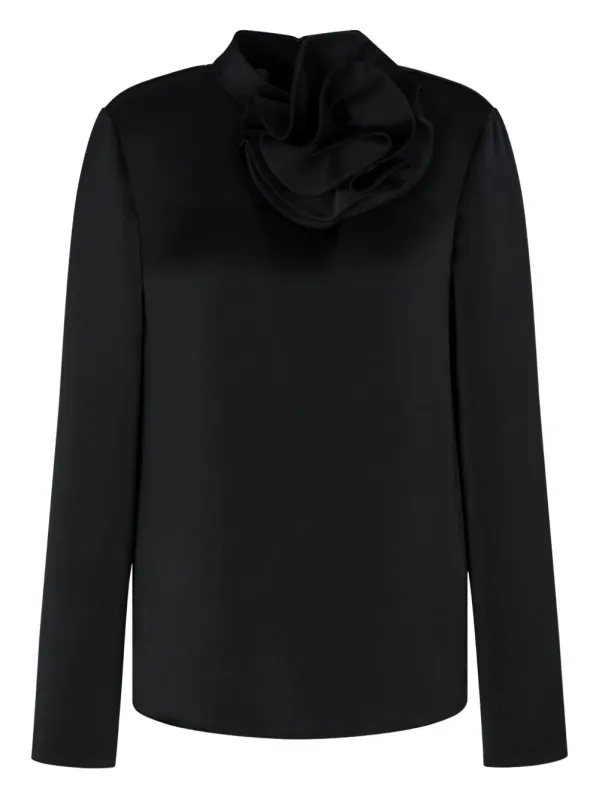 BLACK SATIN RUFFLED NECKLINE sold by Lord & Taylor