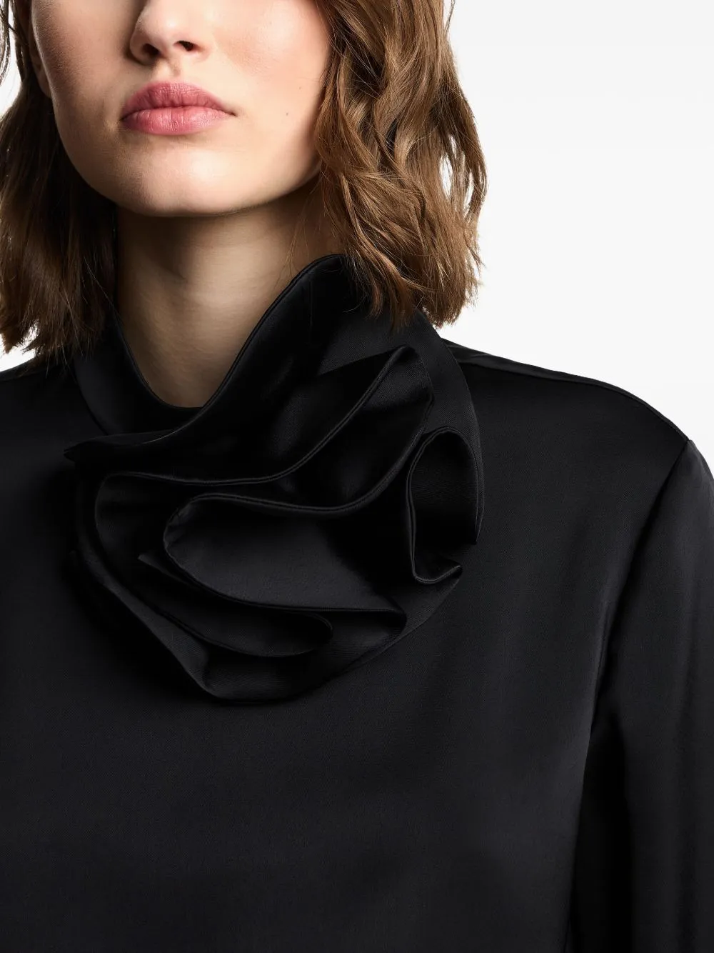BLACK SATIN RUFFLED NECKLINE sold by Lord & Taylor product image thumbnail 2