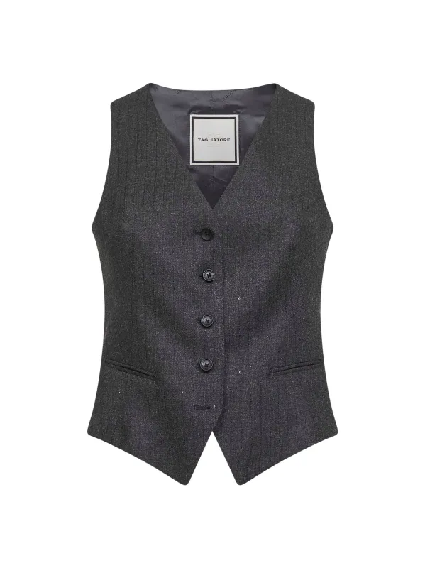 Grey Micro Sequin Pinstripe Vest sold by Lord & Taylor