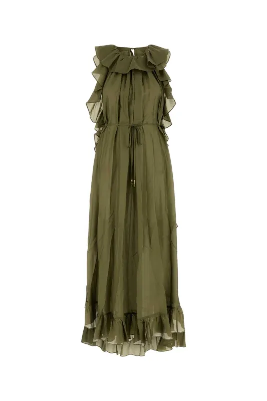 OLIVE GREEN SILK CASCADIAN DRESS sold by Lord & Taylor