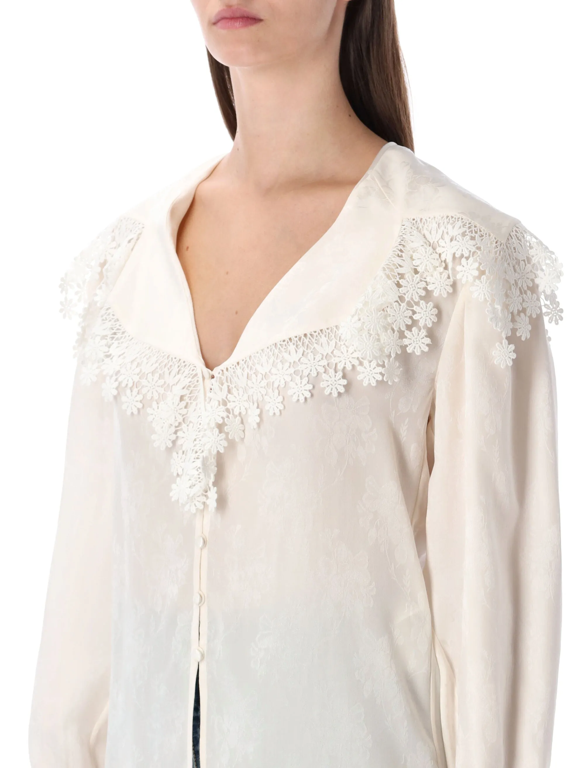 BLOUSE WITH A MAXI COLLAR IN SILK JACQUARD AND LACE sold by Lord & Taylor product image thumbnail 3