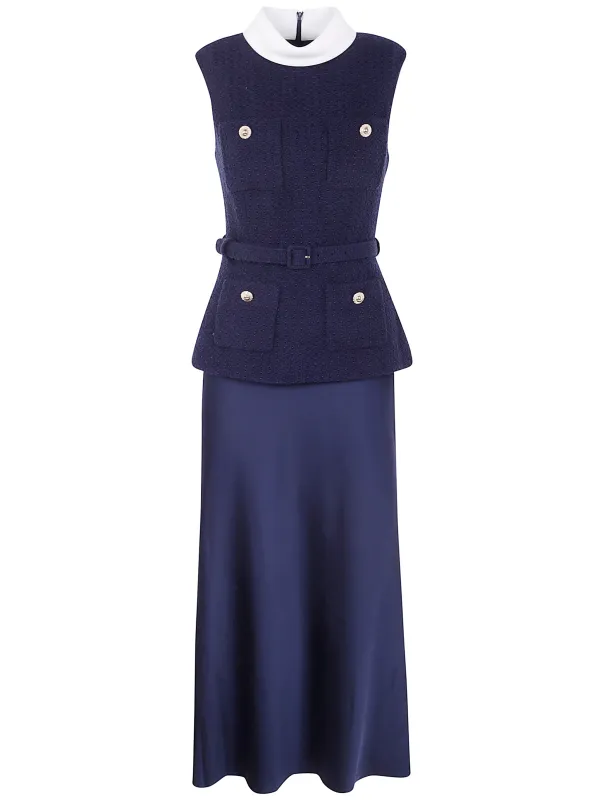 NAVY BOUCLE SLEEVELESS MIDI DRESS sold by Lord & Taylor