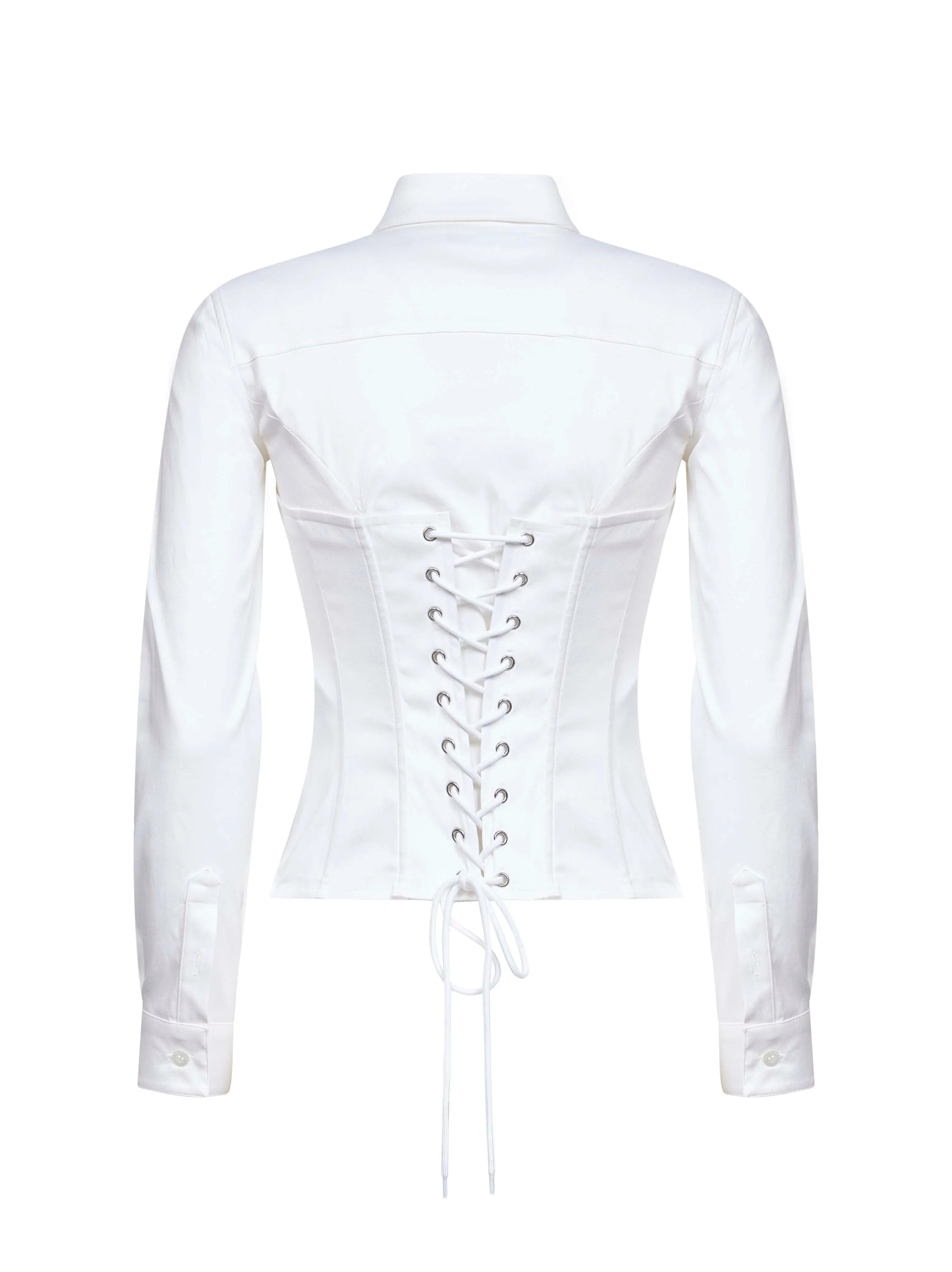 White Corseted Poplin Shirt sold by Lord & Taylor product image thumbnail 2