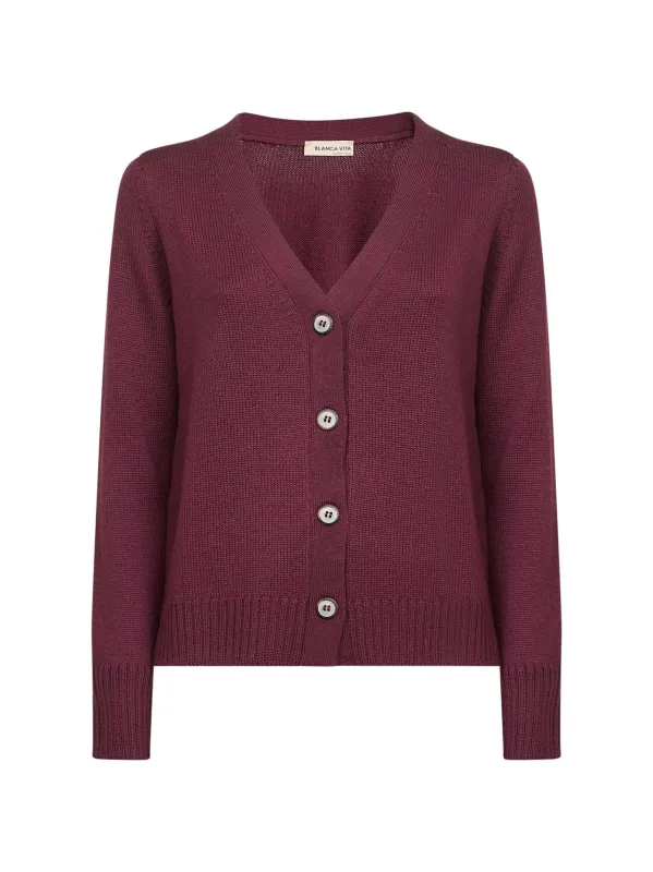 Burgundy Virgin Wool Knit Cardigan sold by Lord & Taylor