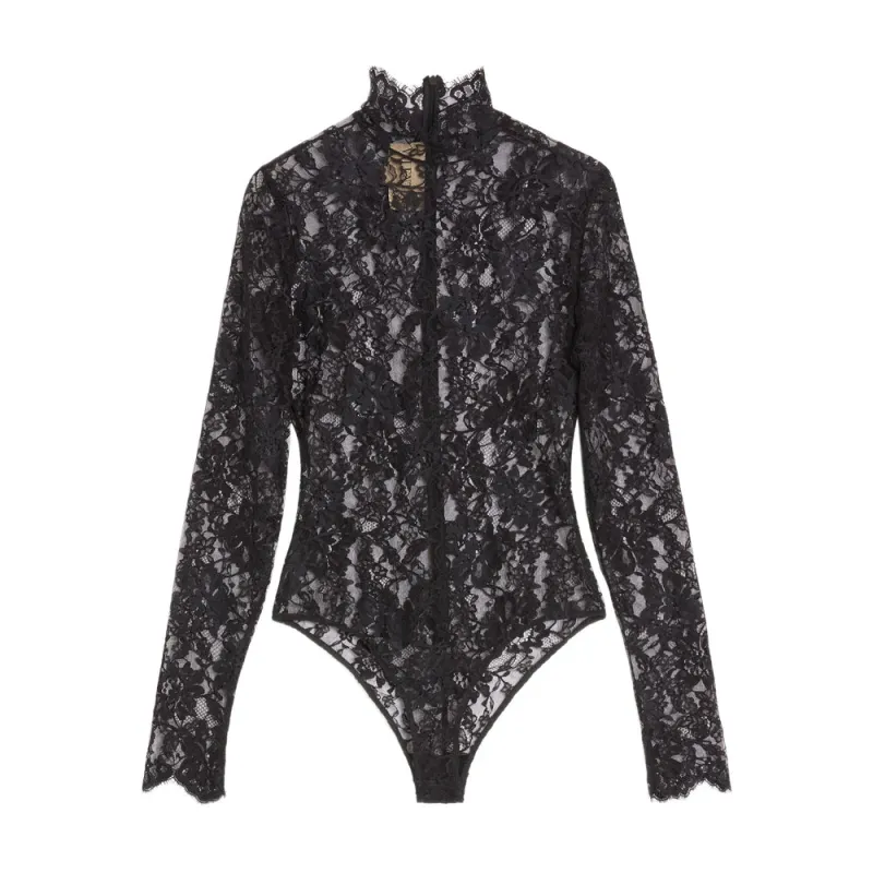 Valentino Black Floral Lace Bodysuit sold by Lord & Taylor