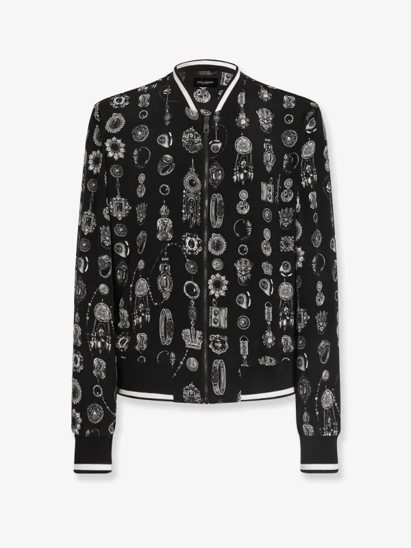 Silk Bomber Jacket with Medal Print sold by Lord & Taylor