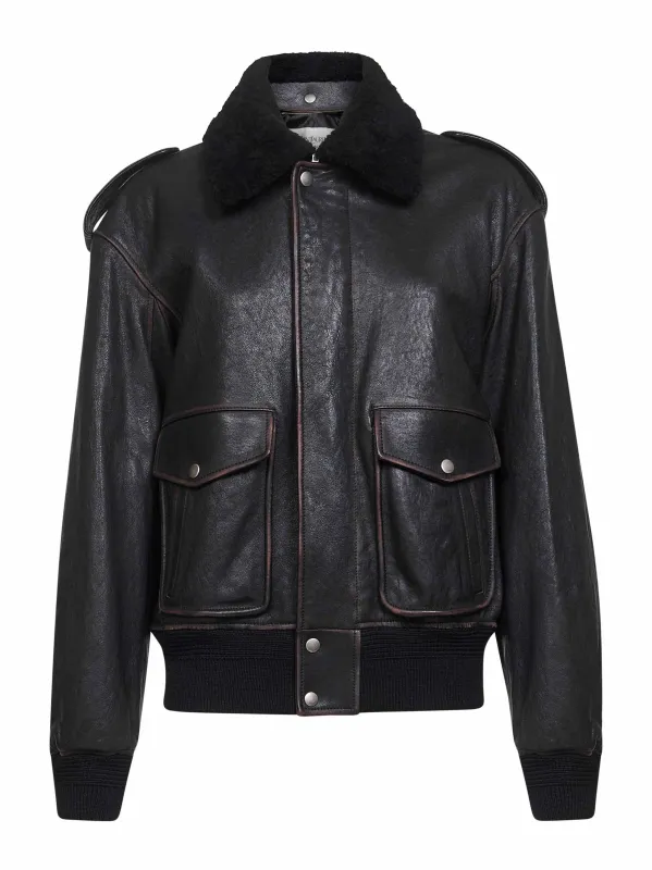 Black Lambskin Shearling Bomber Jacket sold by Lord & Taylor