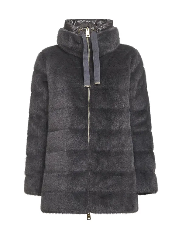 Grey A-Shape Faux Fur Puffer Jacket sold by Lord & Taylor