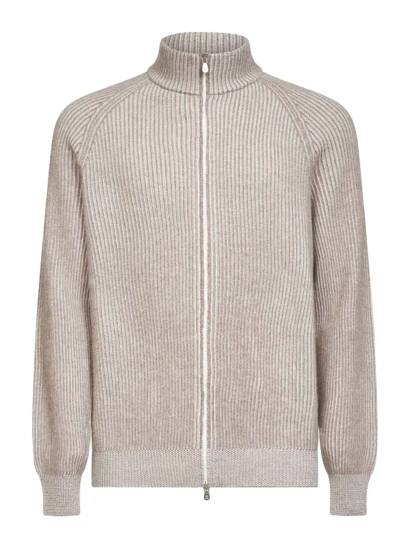 Beige Cashmere Mouliné Zip Cardigan sold by Lord & Taylor