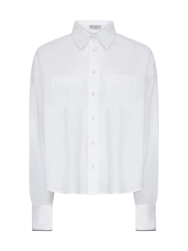 White Stretch Poplin Shirt with Shiny Cuffs sold by Lord & Taylor