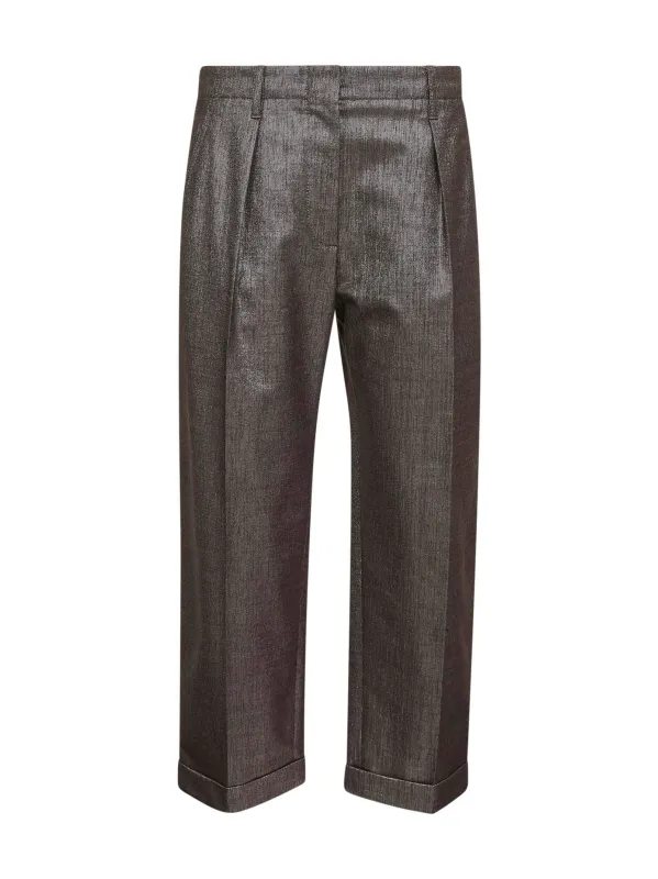 Brown Lamé Twill Chino Pleated Trousers sold by Lord & Taylor