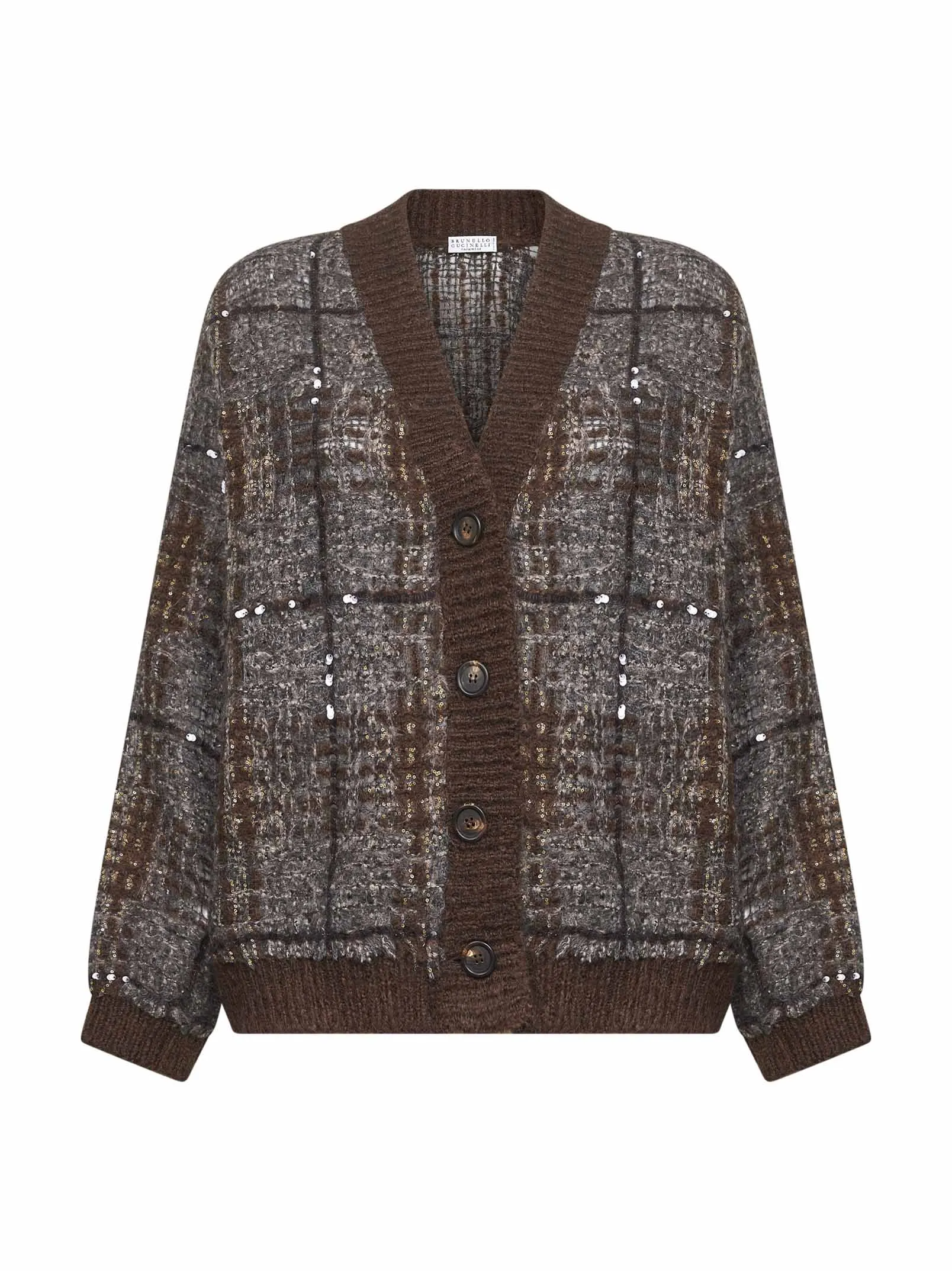 Brown Jacquard Check Embroidered Cardigan sold by Lord & Taylor