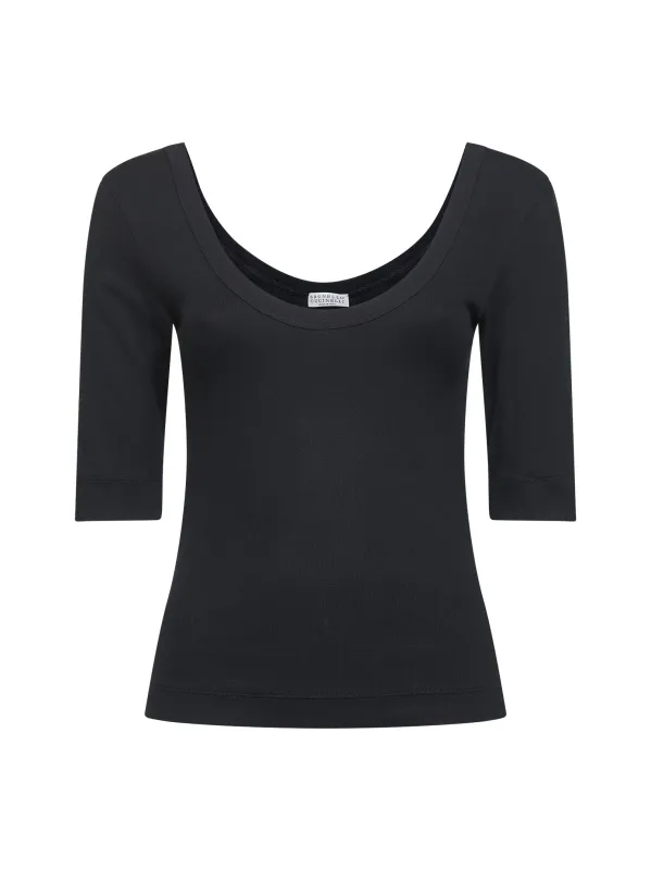 Black Ribbed Monili T-Shirt made by Brunello Cucinelli