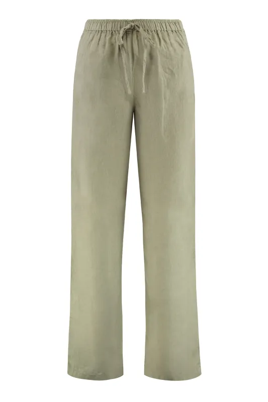 Green Linen Wide-Leg Trousers sold by Lord & Taylor
