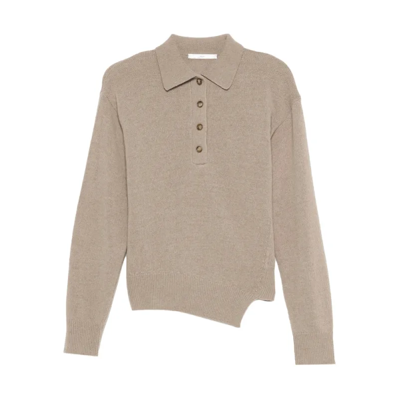 Beige Polo-Collar Asymmetric Sweater sold by Lord & Taylor