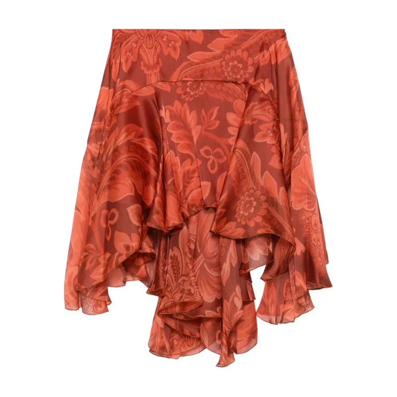 Etro Orange Floral Print Skirt made by Etro