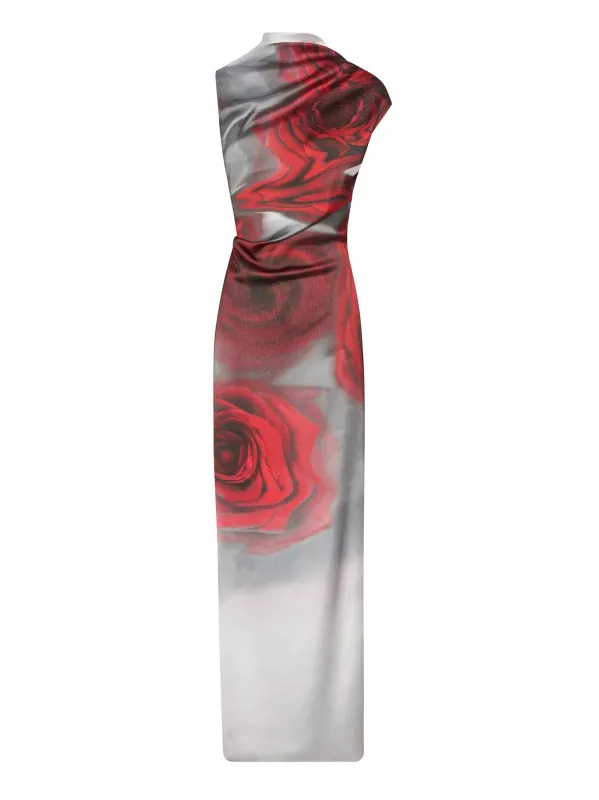 Jean Paul Gaultier Long Red Blurry Roses Dress sold by Lord & Taylor