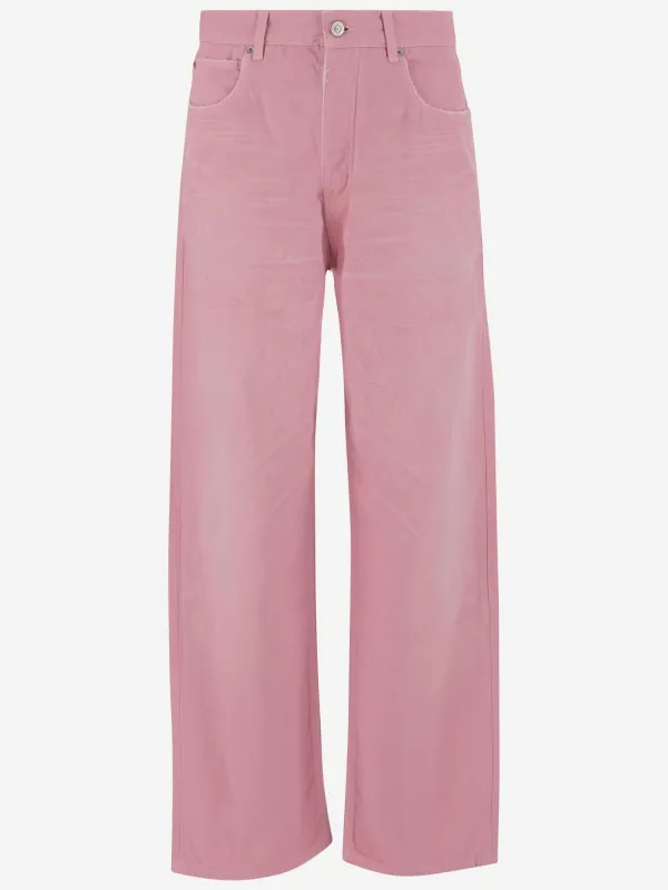 Pink Cotton Denim Wide-Leg Jeans sold by Lord & Taylor