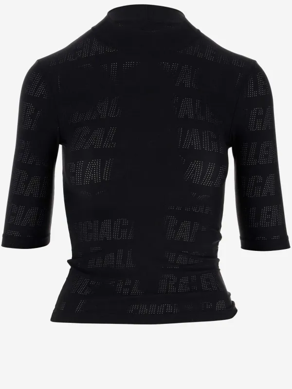 Black Logo Stretch Jersey Top sold by Lord & Taylor