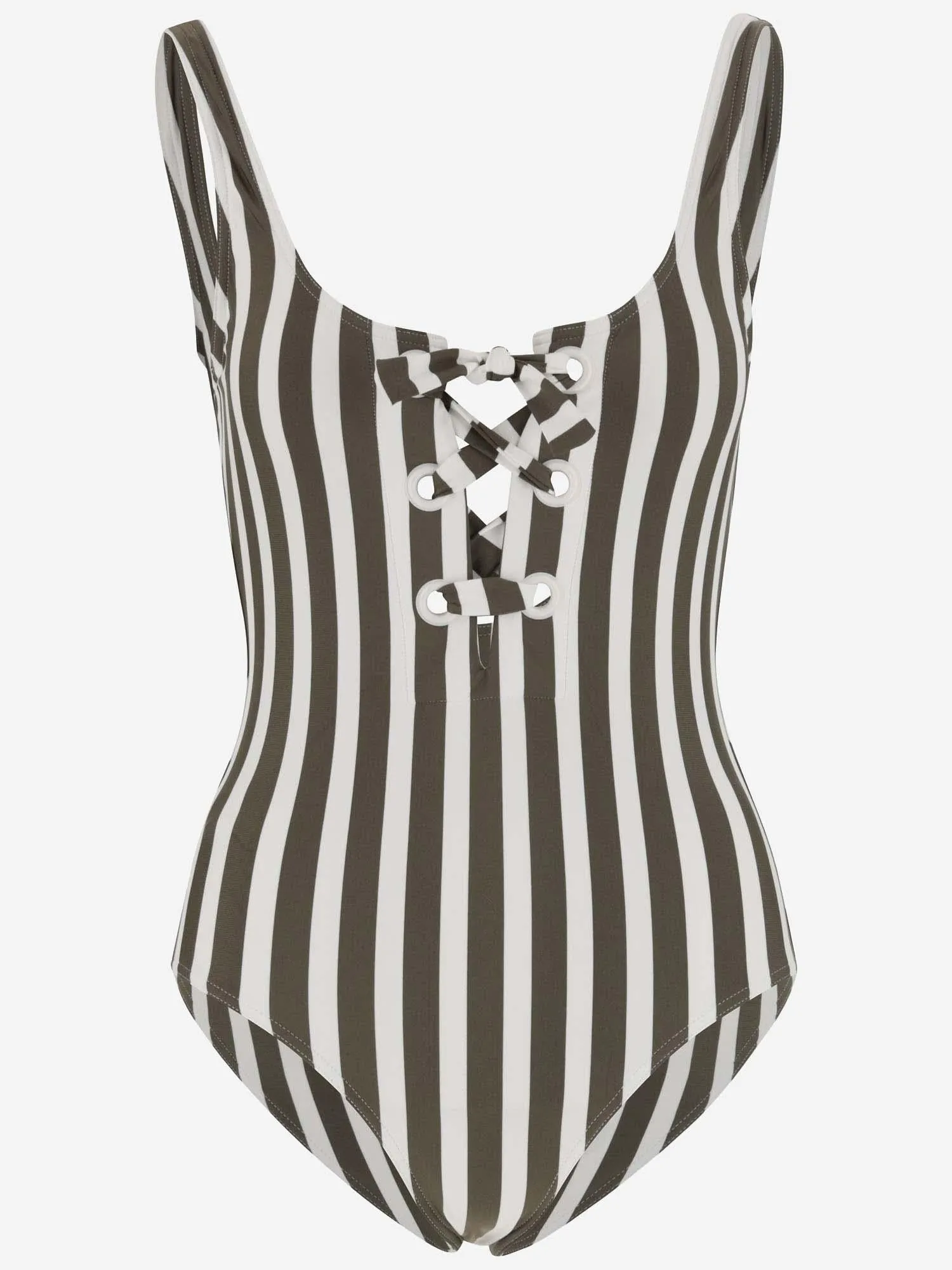 Striped Stretch Nylon One-Piece Swimsuit sold by Lord & Taylor