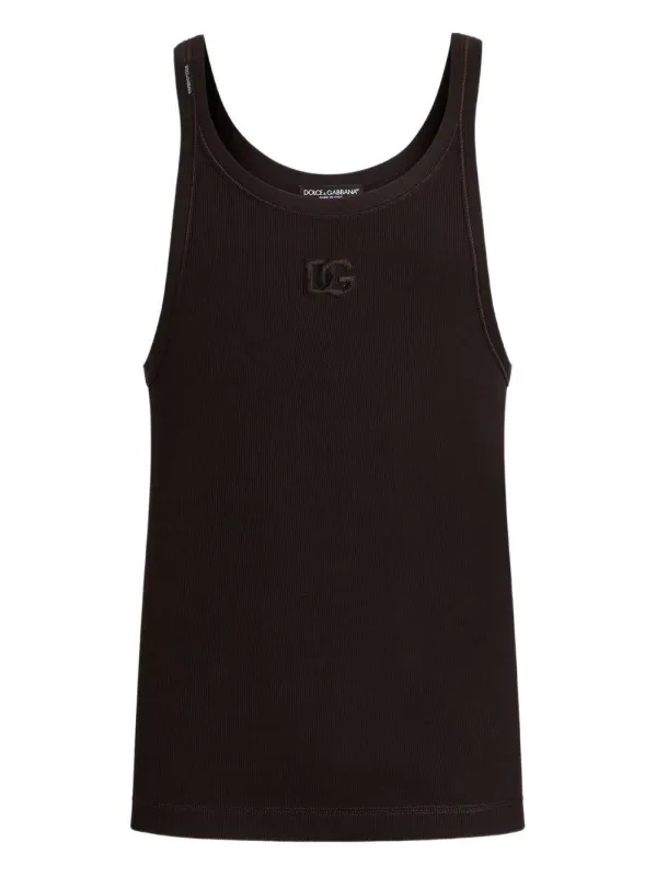 Black Ribbed Cotton Racerback Top sold by Lord & Taylor