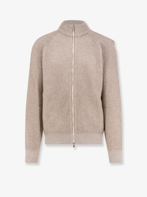 Beige Cashmere Zip Cardigan made by Brunello Cucinelli